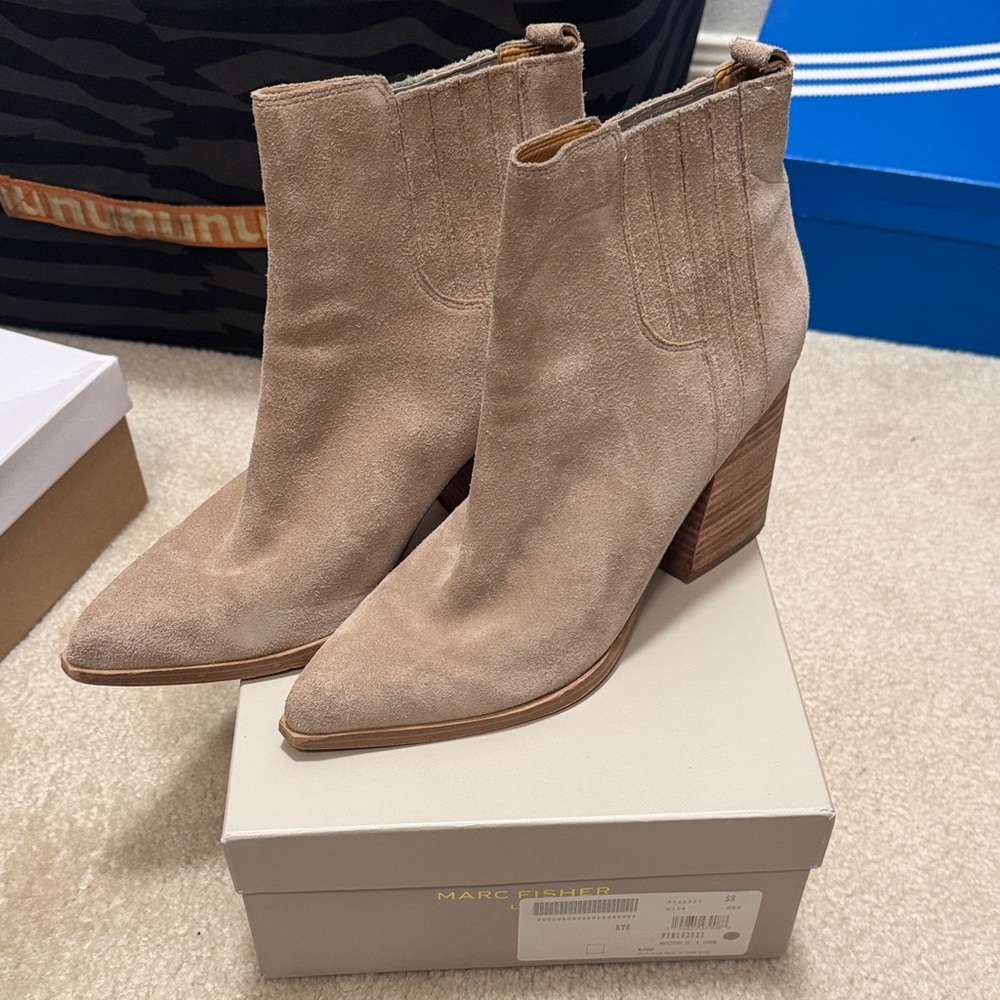 Marc Fisher Beige Suede Heeled Boots